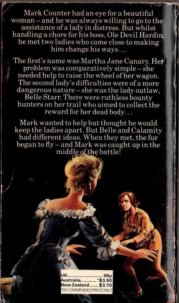 J.T. Edson  CALAMITY, MARK AND BELLE magnified rear book cover image