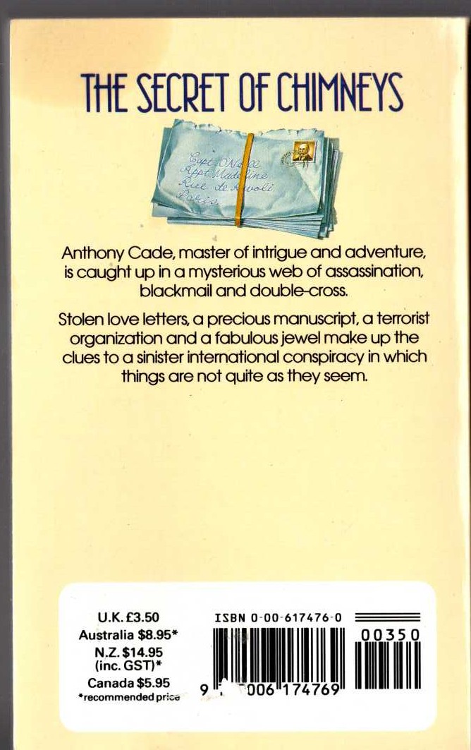 Agatha Christie  THE SECRET OF CHIMNEYS magnified rear book cover image