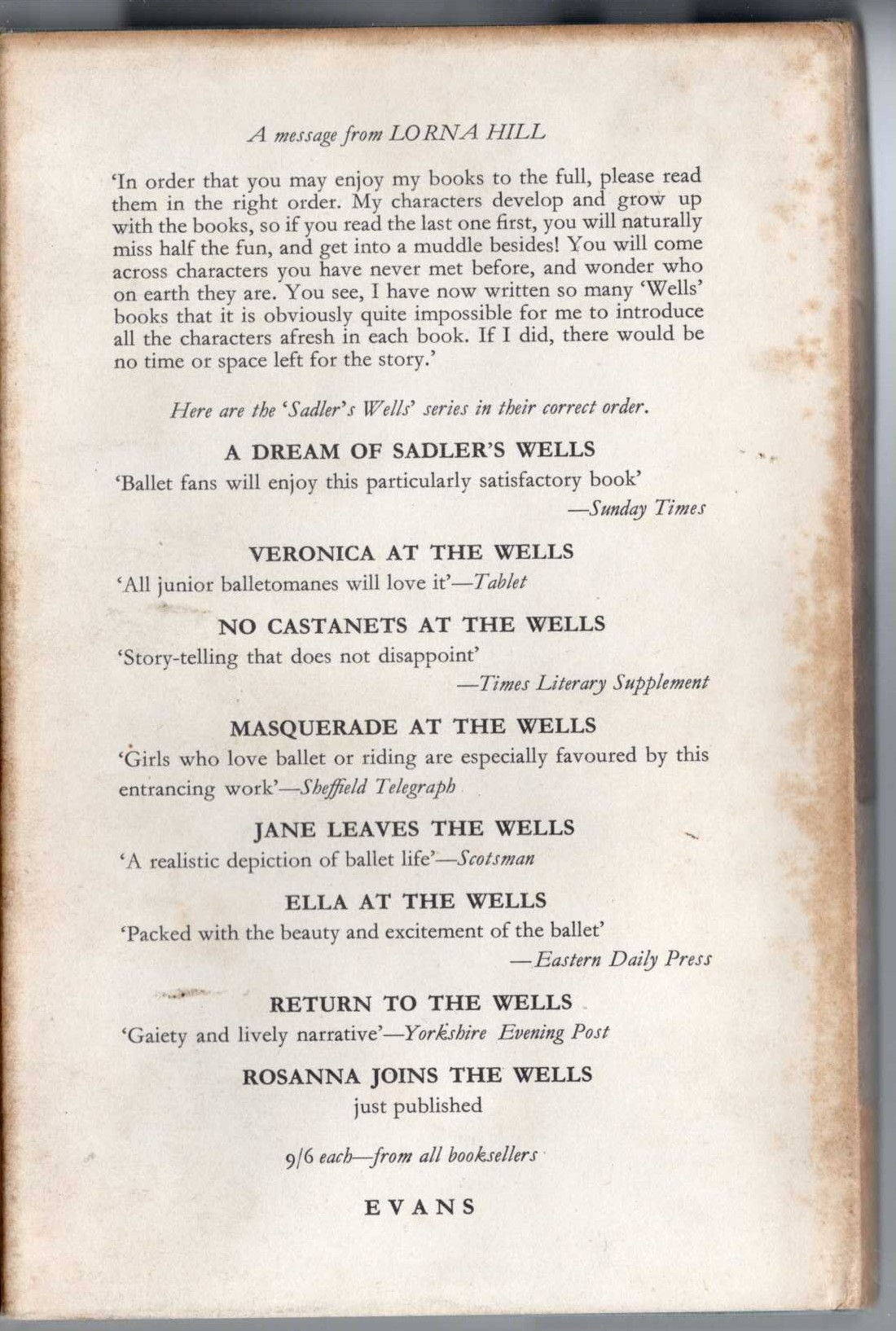 A DREAM OF SADLERS WELLS magnified rear book cover image