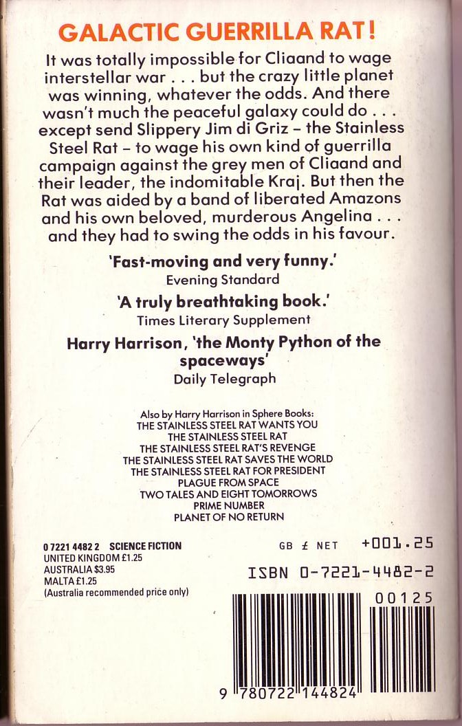 Harry Harrison  THE STAINLESS STEEL RAT'S REVENGE magnified rear book cover image