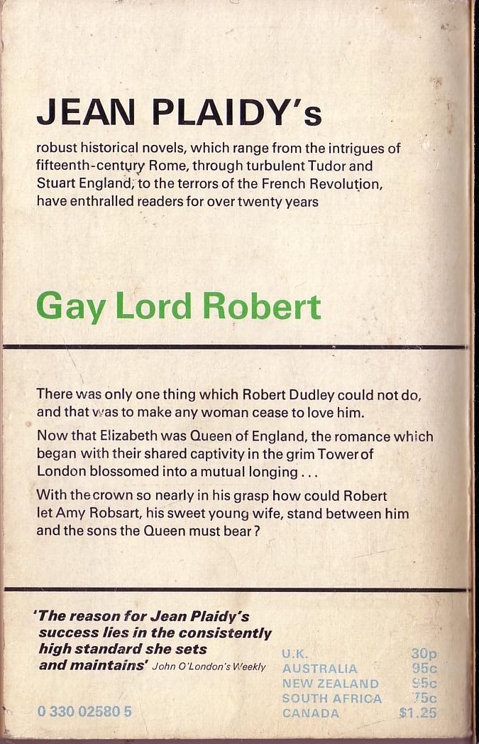 Jean Plaidy  GAY LORD ROBERT magnified rear book cover image