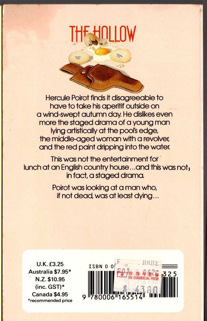 Agatha Christie  THE HOLLOW magnified rear book cover image