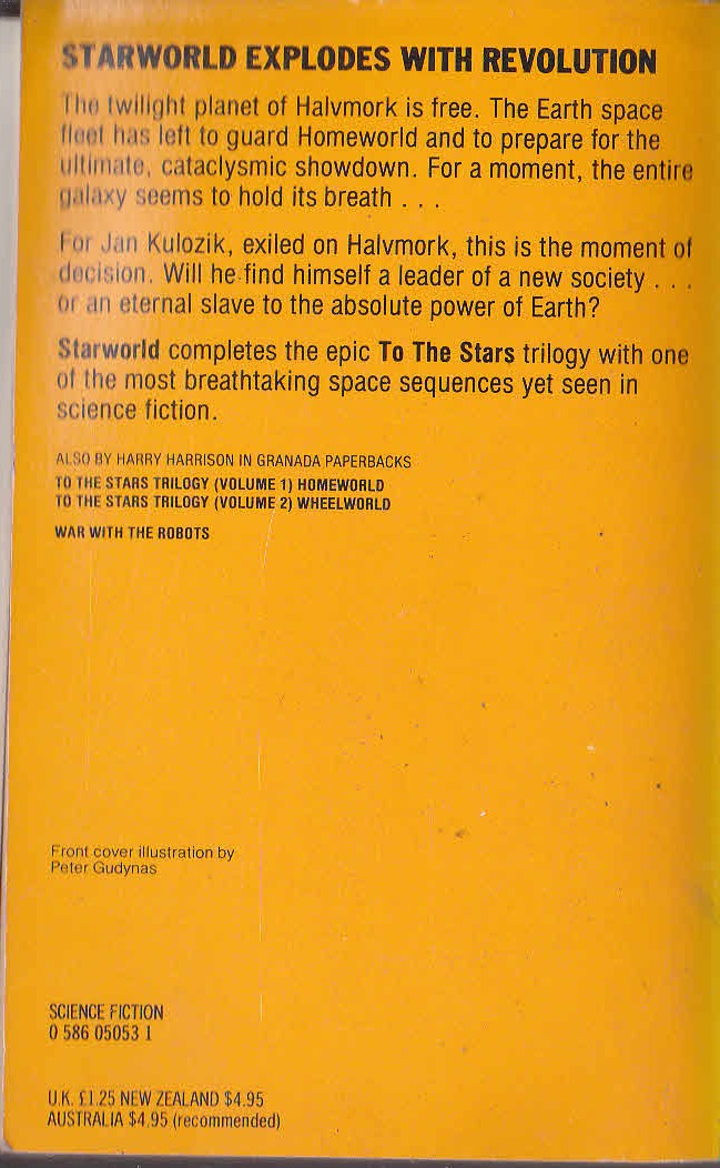 Harry Harrison  STARWORLD magnified rear book cover image