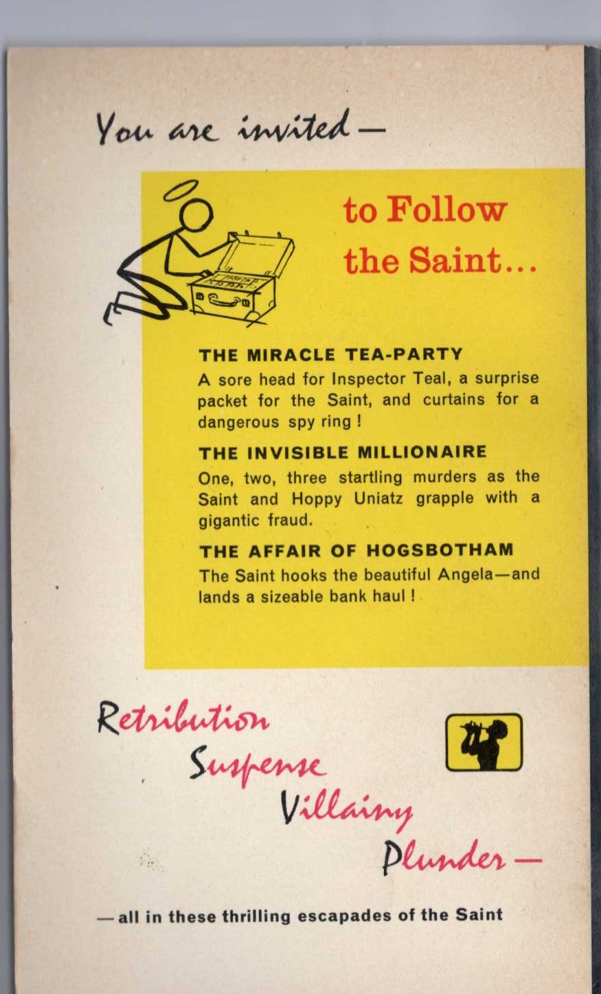 Leslie Charteris  FOLLOW THE SAINT magnified rear book cover image