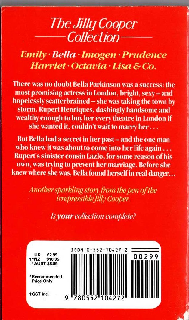 Jilly Cooper  BELLA magnified rear book cover image