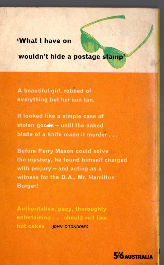 Erle Stanley Gardner  THE CASE OF THE SUN BATHER'S DIARY magnified rear book cover image