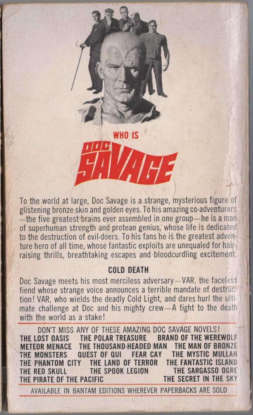 Kenneth Robeson  DOC SAVAGE: COLD DEATH magnified rear book cover image