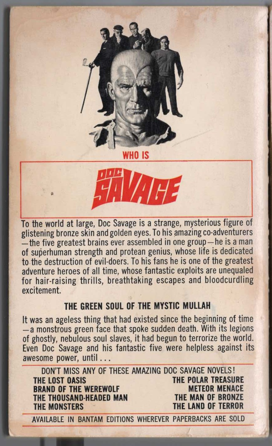 Kenneth Robeson  DOC SAVAGE: THE MYSTIC MULLAH magnified rear book cover image