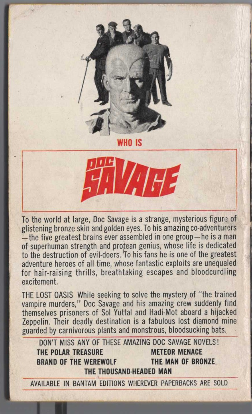 Kenneth Robeson  DOC SAVAGE: THE LOST OASIS magnified rear book cover image