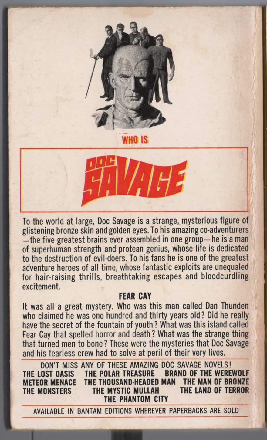 Kenneth Robeson  DOC SAVAGE: FEAR CAY magnified rear book cover image
