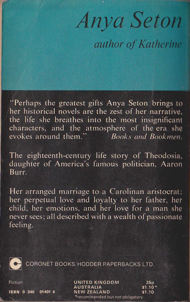 Anya Seton  MY THEODOSIA magnified rear book cover image