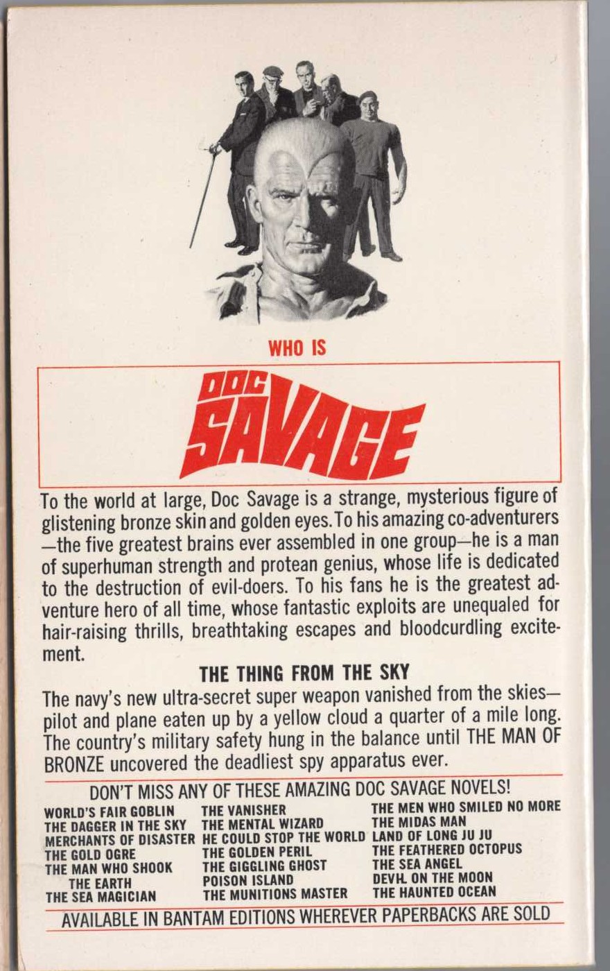 Kenneth Robeson  DOC SAVAGE: THE YELLOW CLOUD magnified rear book cover image