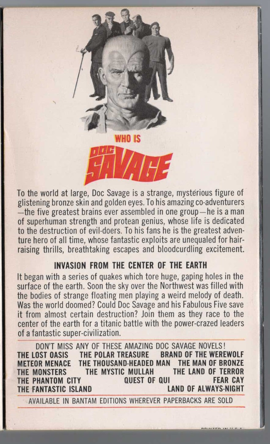 Kenneth Robeson  DOC SAVAGE: MURDER MELODY magnified rear book cover image