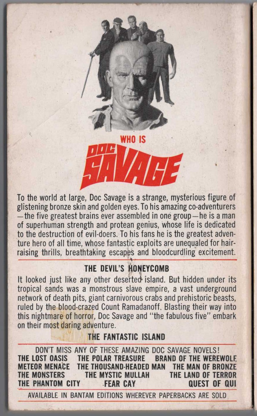 Kenneth Robeson  DOC SAVAGE: THE FANTASTIC ISLAND magnified rear book cover image