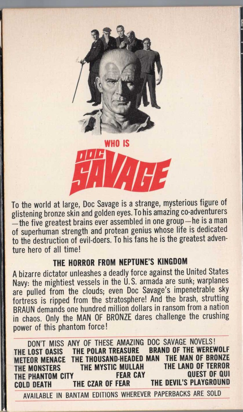 Kenneth Robeson  DOC SAVAGE: THE TERROR IN THE NAVY magnified rear book cover image