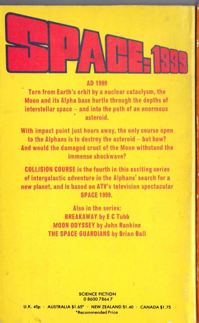 E.C. Tubb  SPACE 1999: COLLISION COURSE (TV tie-in) magnified rear book cover image