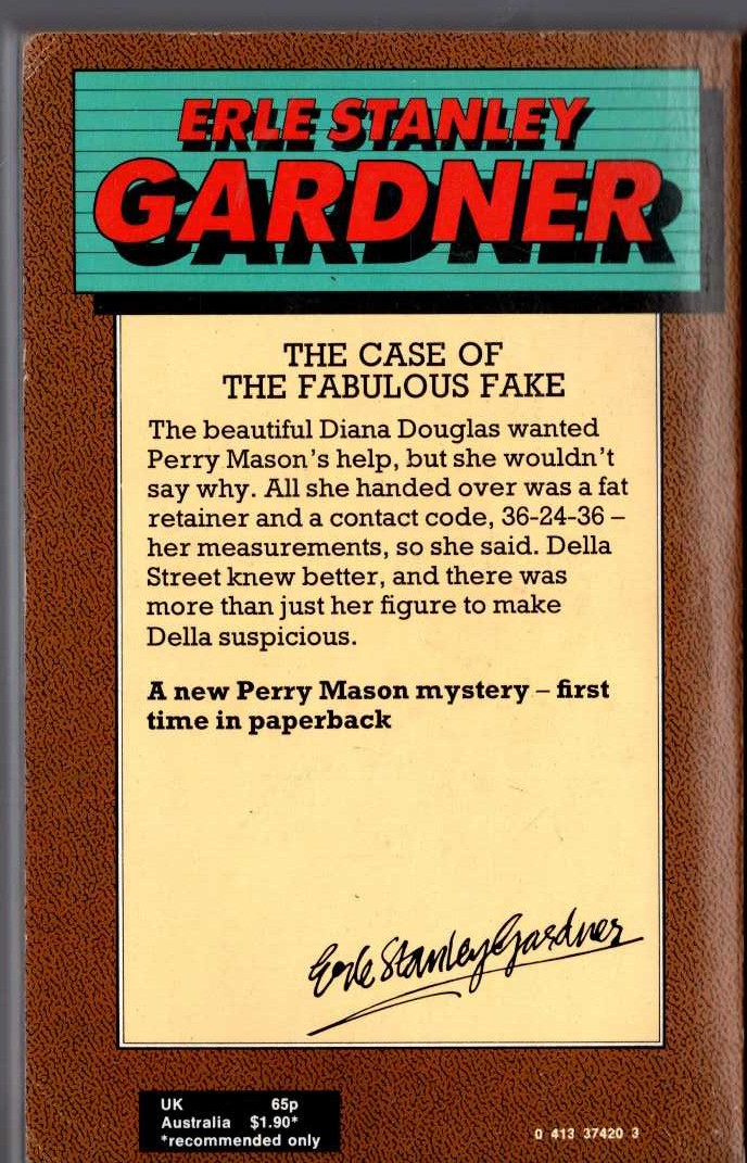 Erle Stanley Gardner  THE CASE OF THE FABULOUS FAKE magnified rear book cover image