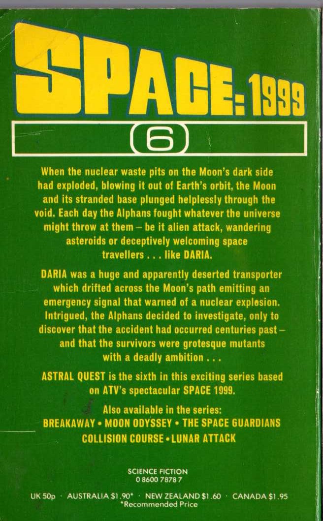 John Rankine  SPACE 1999: ASTRAL QUEST (TV tie-in) magnified rear book cover image