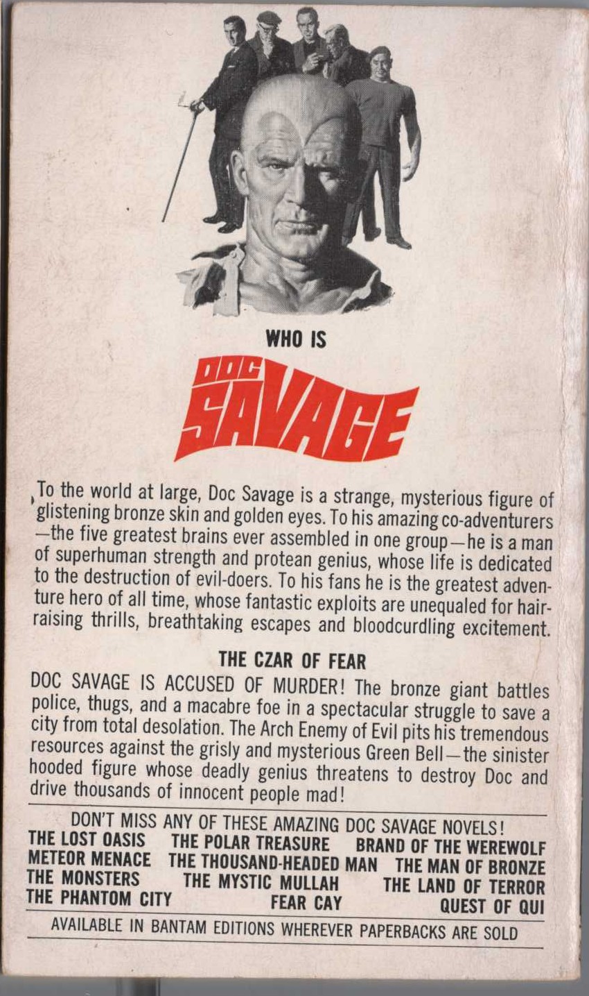 Kenneth Robeson  DOC SAVAGE: THE CZAR OF FEAR magnified rear book cover image
