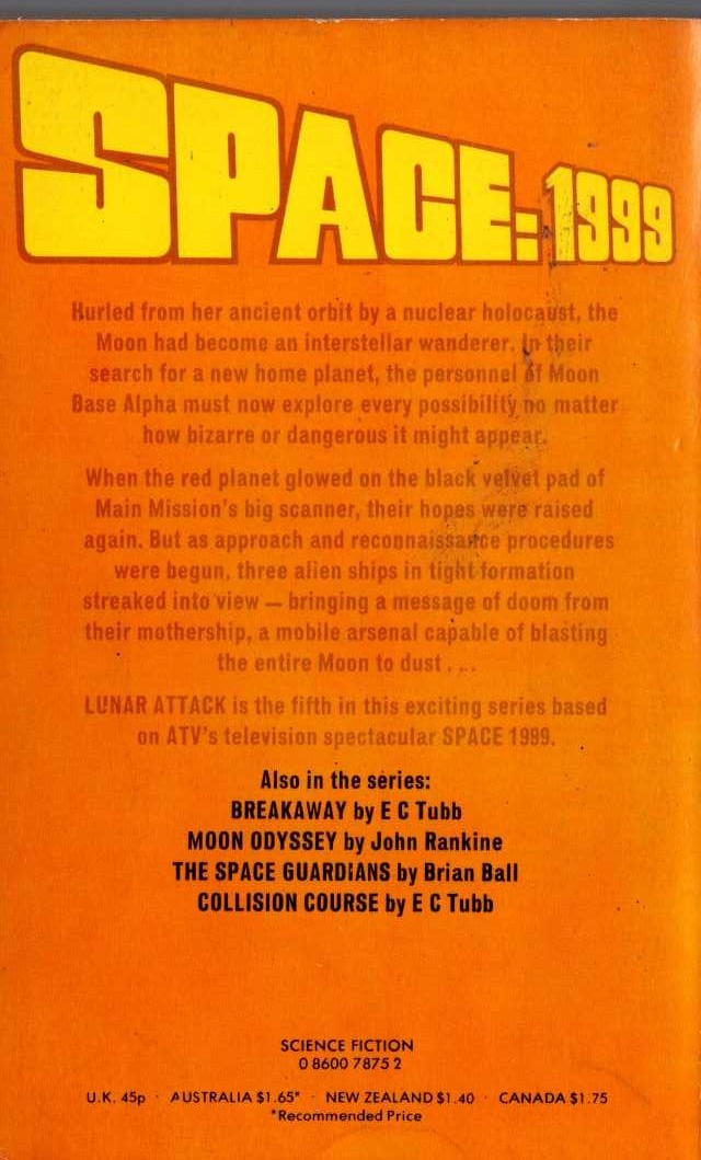 John Rankine  SPACE 1999: LUNAR ATTACK magnified rear book cover image