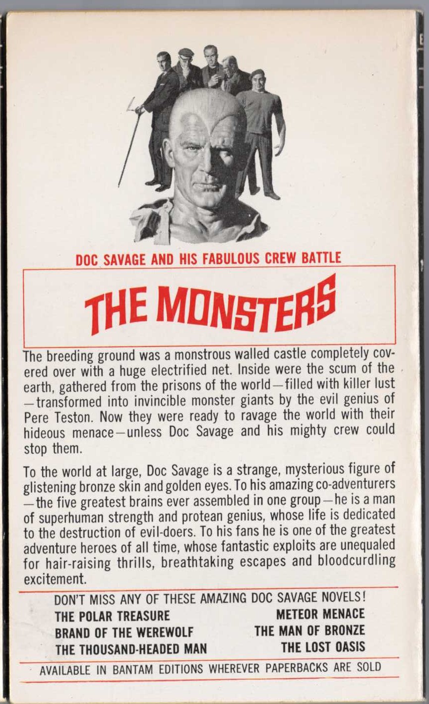 Kenneth Robeson  DOC SAVAGE: THE MONSTERS magnified rear book cover image