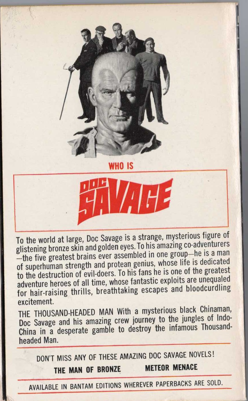 Kenneth Robeson  DOC SAVAGE: THE THOUSAND-HEADED MAN magnified rear book cover image