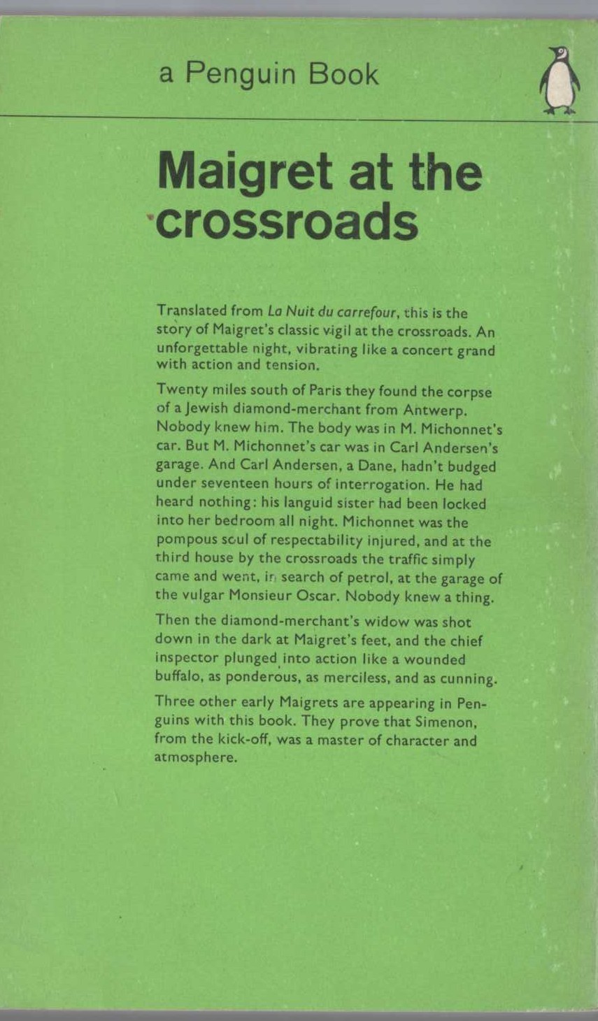 Georges Simenon  MAIGRET AT THE CROSSROADS magnified rear book cover image