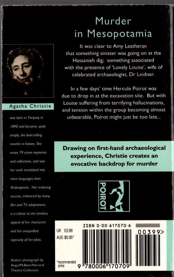 Agatha Christie  MURDER IN MESOPOTAMIA magnified rear book cover image