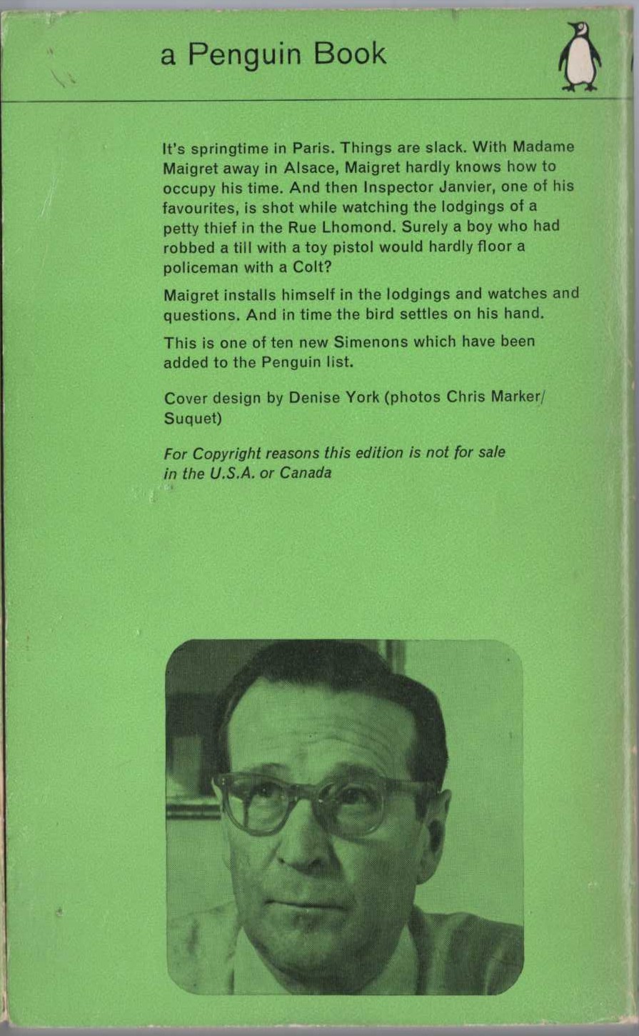 Georges Simenon  MAIGRET TAKES A ROOM magnified rear book cover image