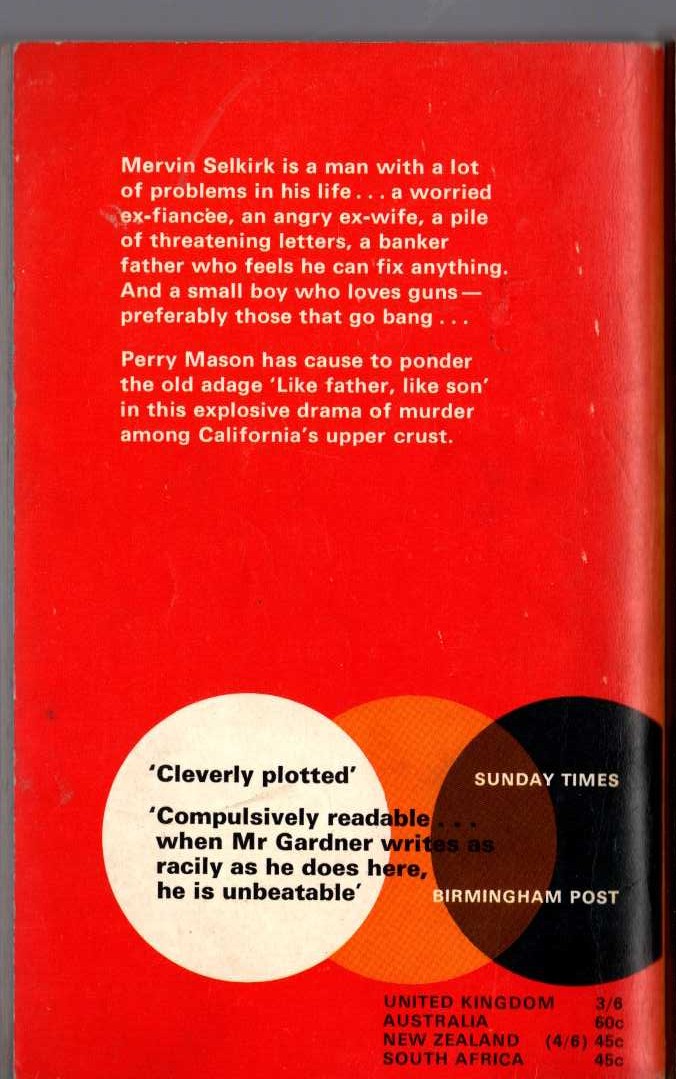 Erle Stanley Gardner  THE CASE OF THE DEADLY TOY magnified rear book cover image