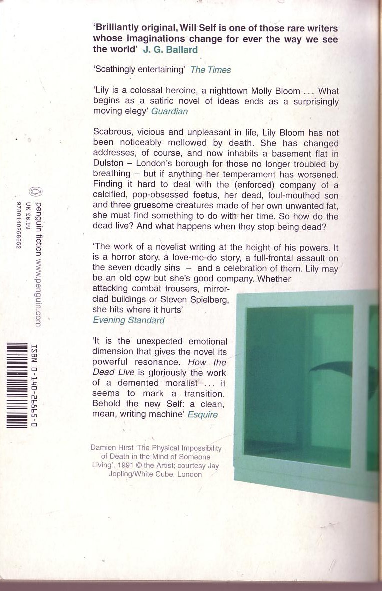 Will Self  HOW THE DEAD LIVE magnified rear book cover image