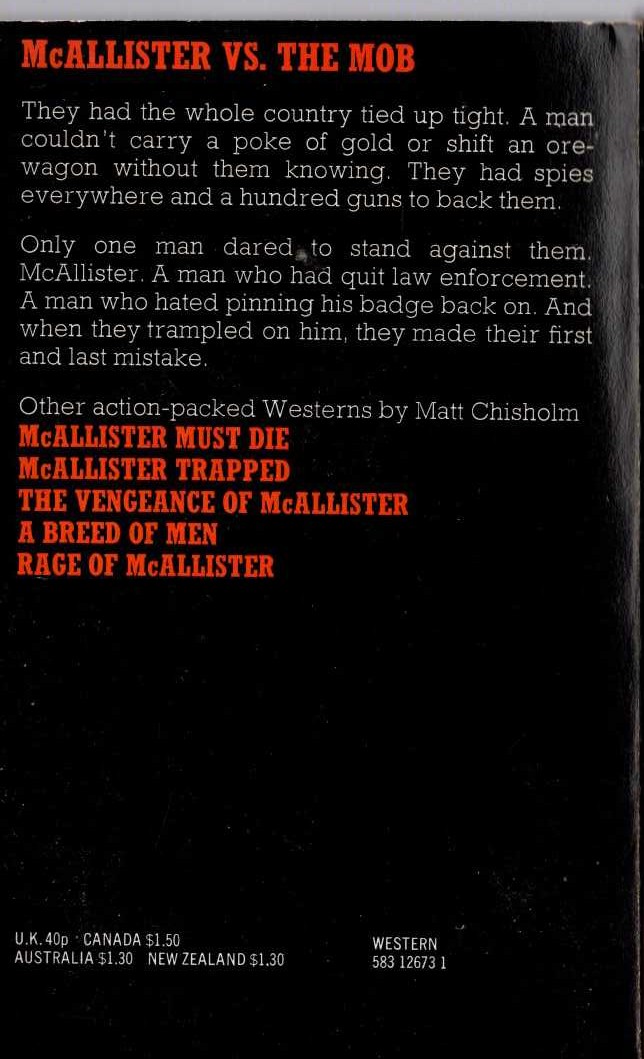 Matt Chisholm  DEATH AT NOON [McALLISTER] magnified rear book cover image
