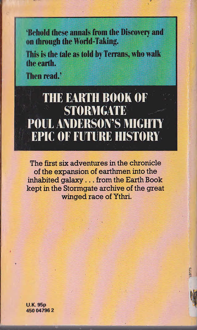 Poul Anderson  THE EARTH BOOK OF STORMGATE - 1 magnified rear book cover image
