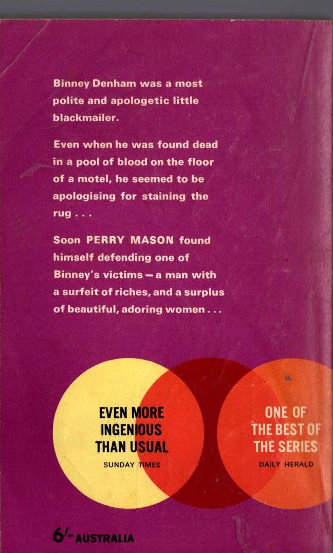 Erle Stanley Gardner  THE CASE OF THE GILDED LILY magnified rear book cover image