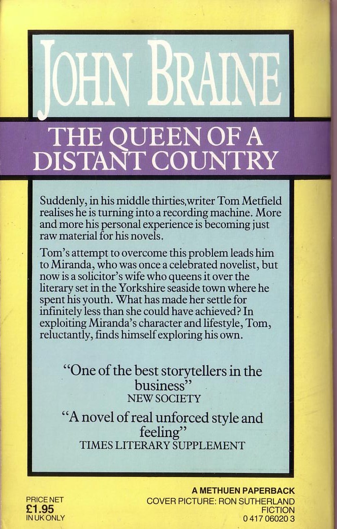 John Braine  THE QUEEN OF A DISTANT COUNTRY magnified rear book cover image