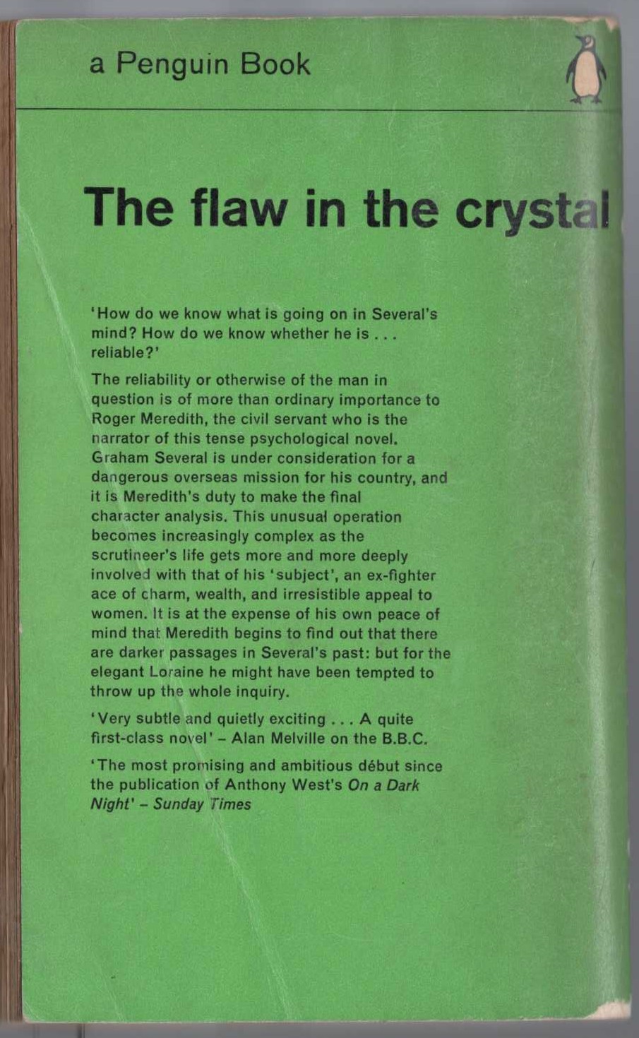 Godfrey Smith  THE FLAW IN THE CRYSTAL magnified rear book cover image