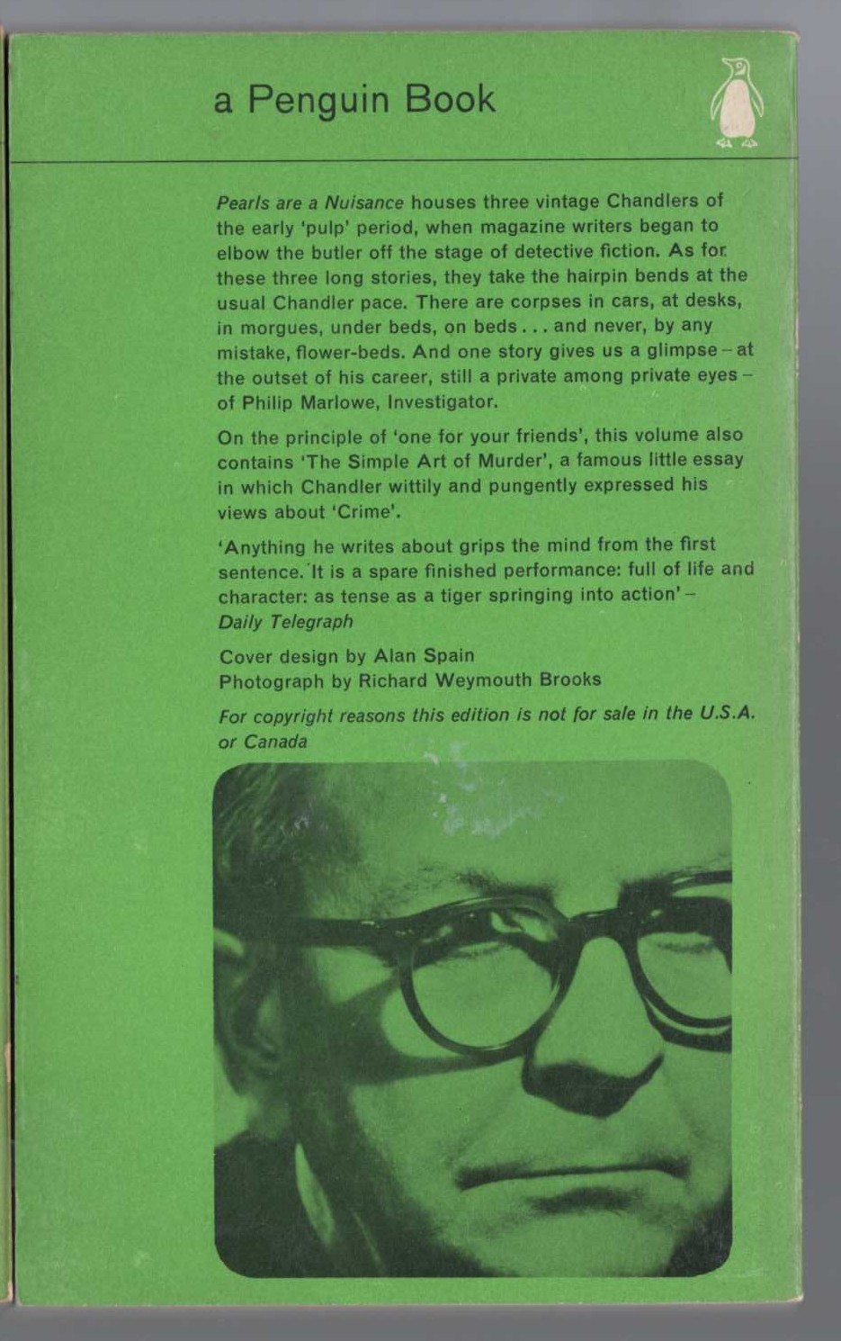 Raymond Chandler  PEARLS ARE A NUISANCE magnified rear book cover image