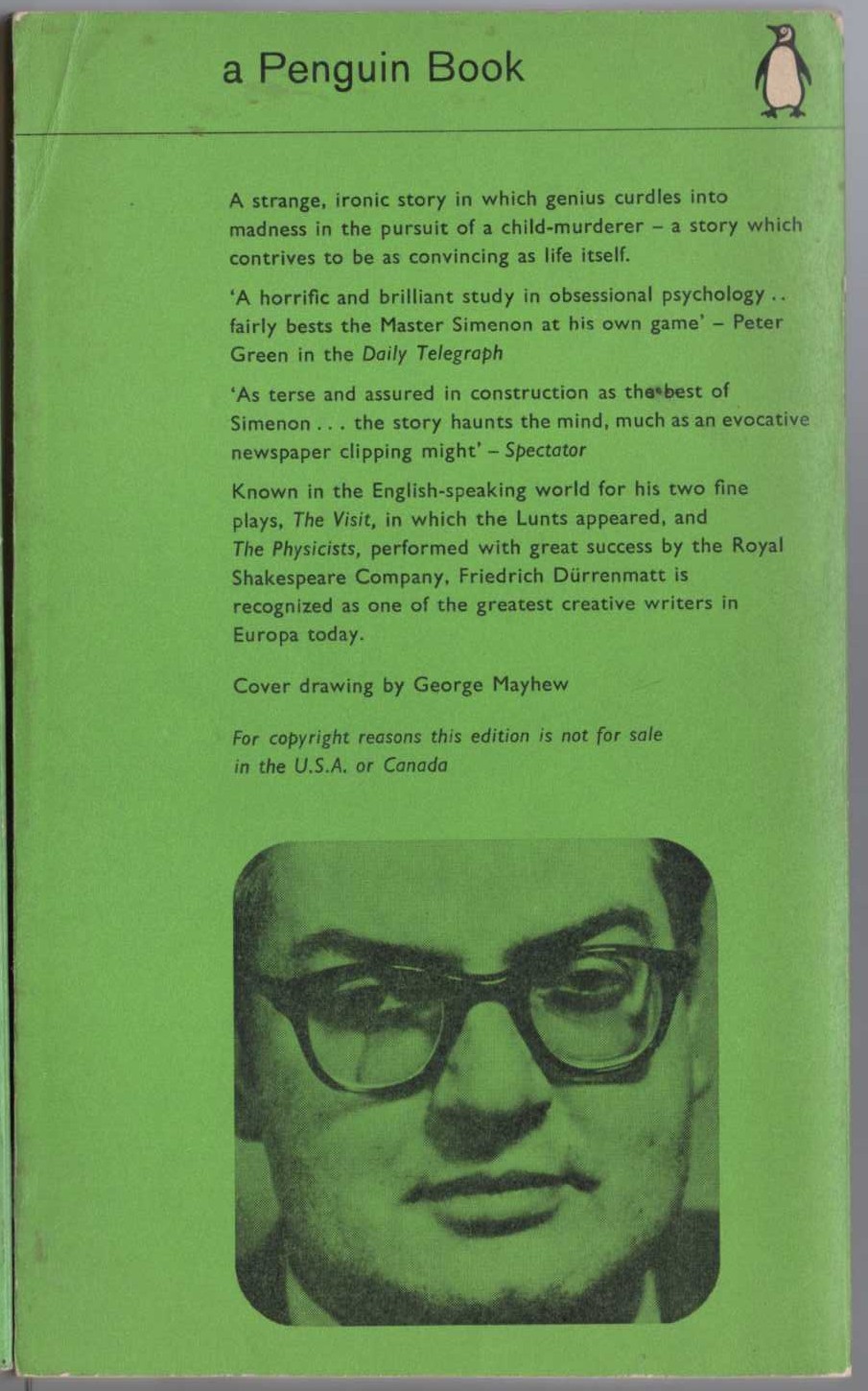 Friedrich Durrenmatt  THE PLEDGE magnified rear book cover image