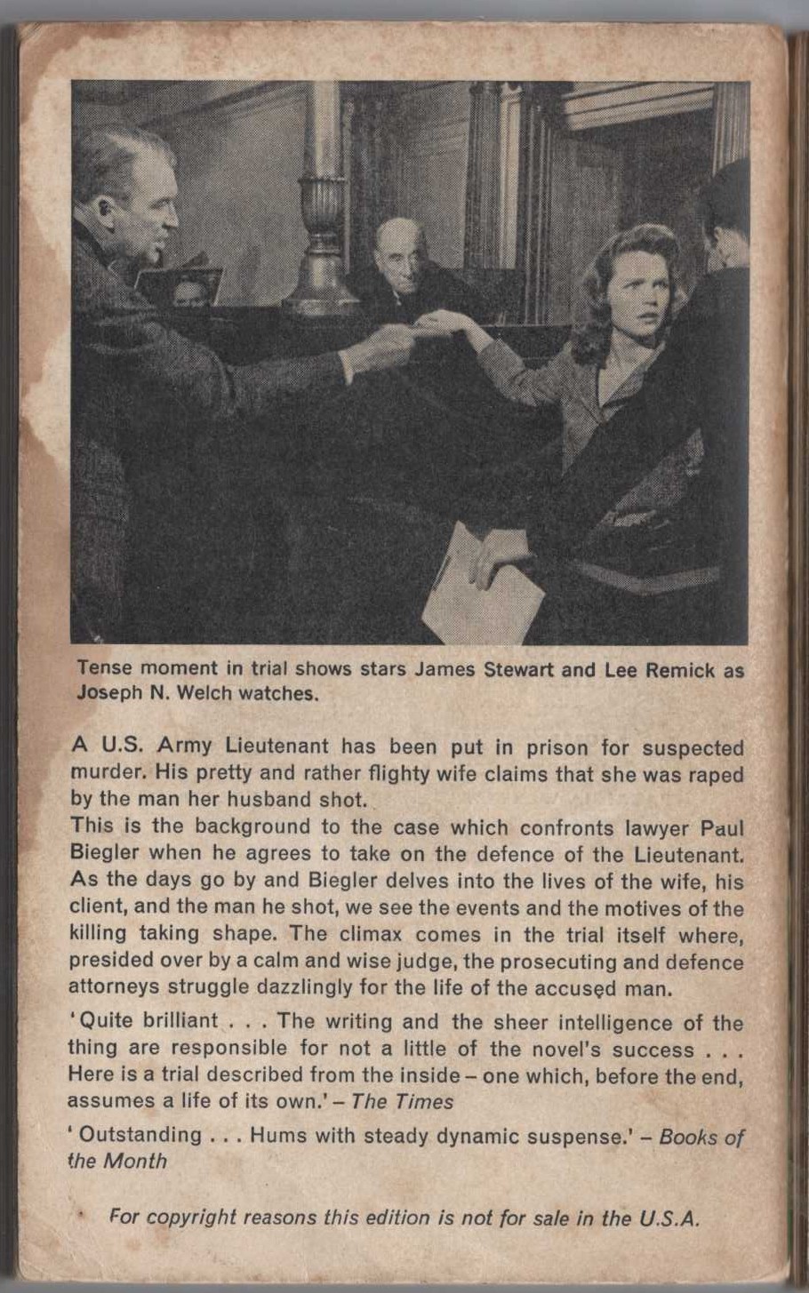 Robert Traver  ANATOMY OF A MURDER magnified rear book cover image