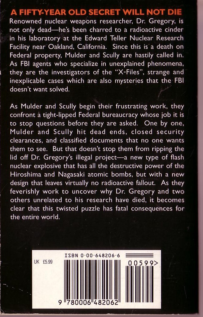 Kevin J. Anderson  THE X FILES: GROUND ZERO magnified rear book cover image
