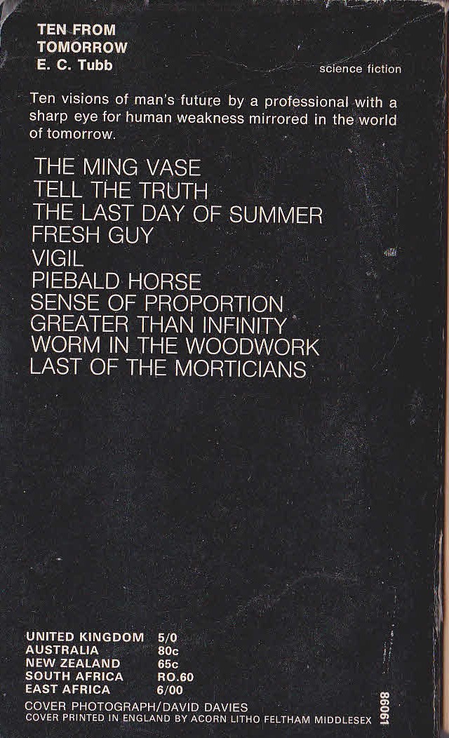 E.C. Tubb  TEN FROM TOMORROW magnified rear book cover image