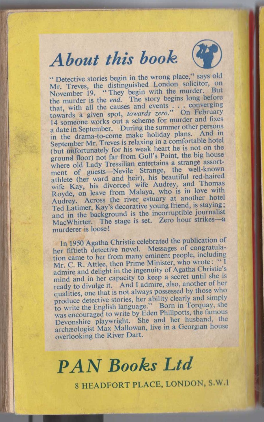 Agatha Christie  TOWARDS ZERO magnified rear book cover image