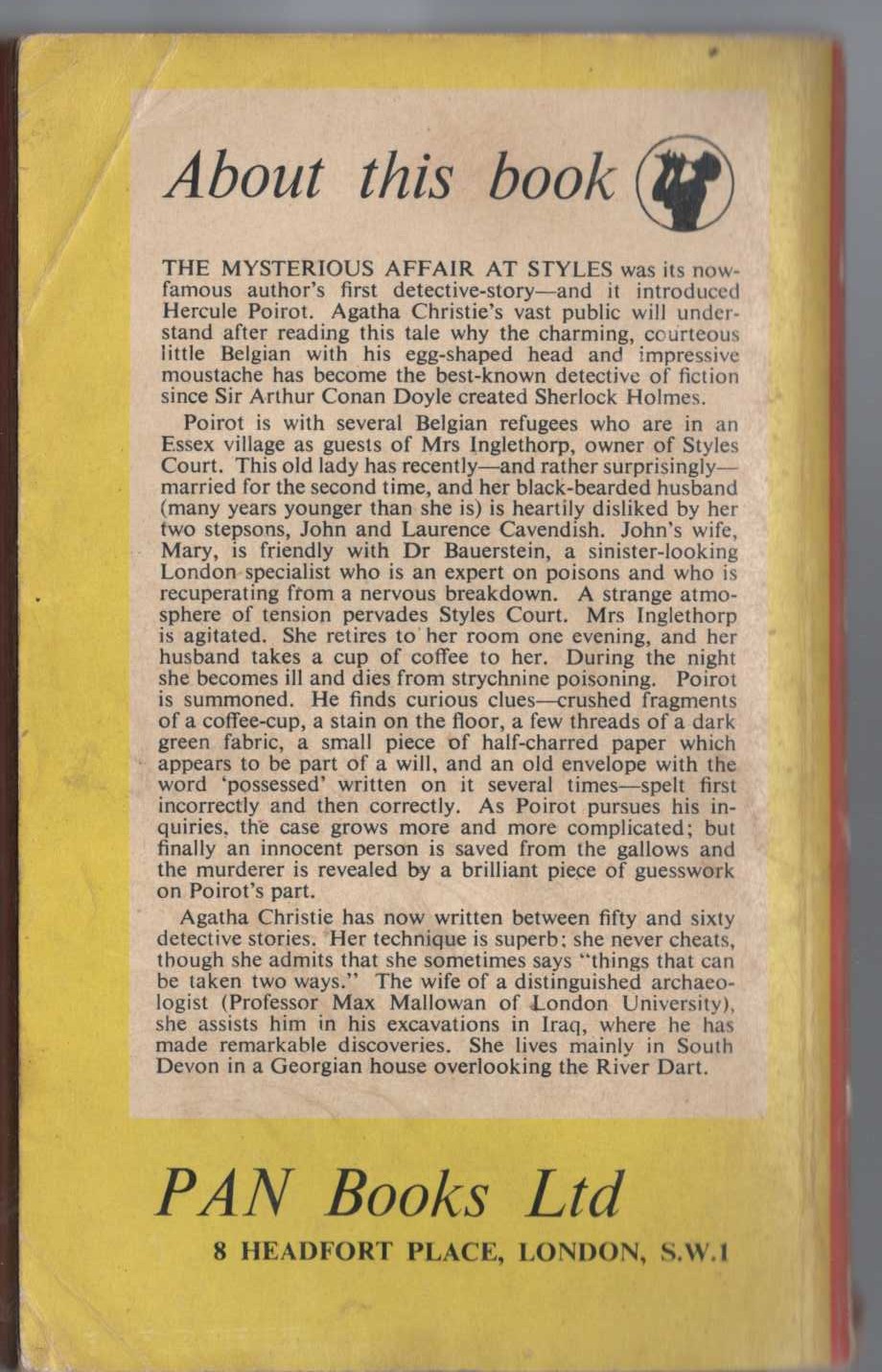 Agatha Christie  THE MYSTERIOUS AFFAIR AT STYLES magnified rear book cover image