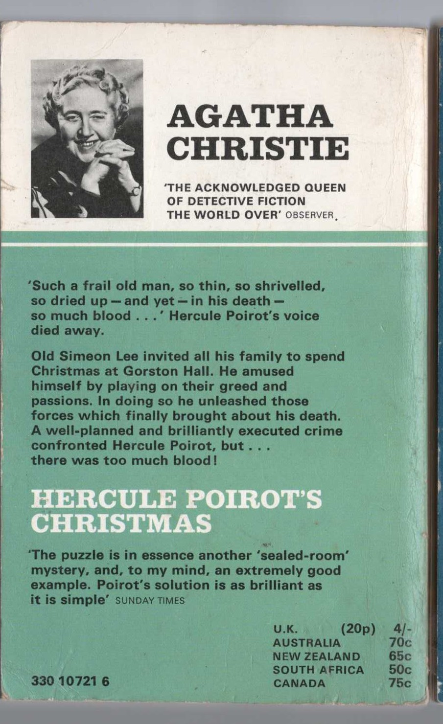 Agatha Christie  HERCULE POIROT'S CHRISTMAS magnified rear book cover image