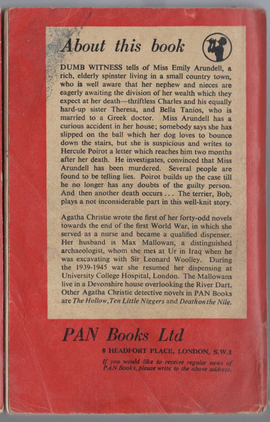 Agatha Christie  DUMB WITNESS magnified rear book cover image