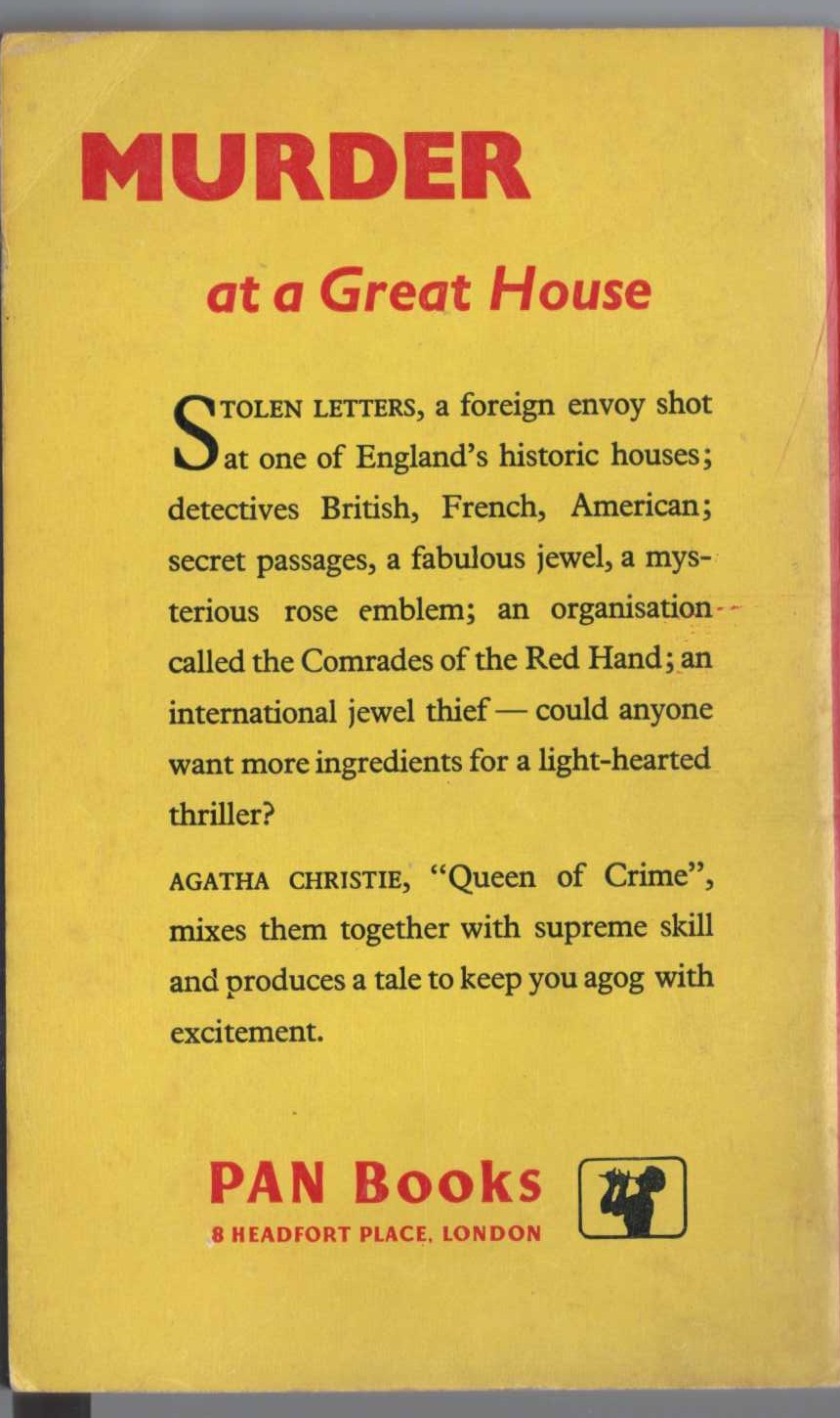 Agatha Christie  THE SECRET OF CHIMNEYS magnified rear book cover image