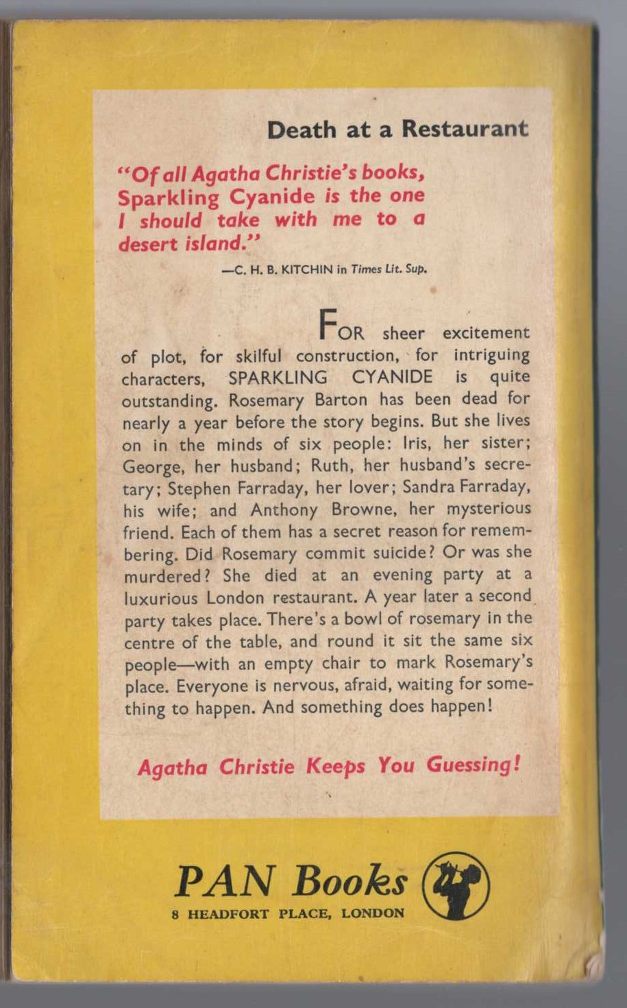 Agatha Christie  SPARKLING CYANIDE magnified rear book cover image