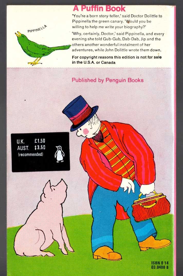 Hugh Lofting  DOCTOR DOLITTLE AND THE GREEN CANARY magnified rear book cover image