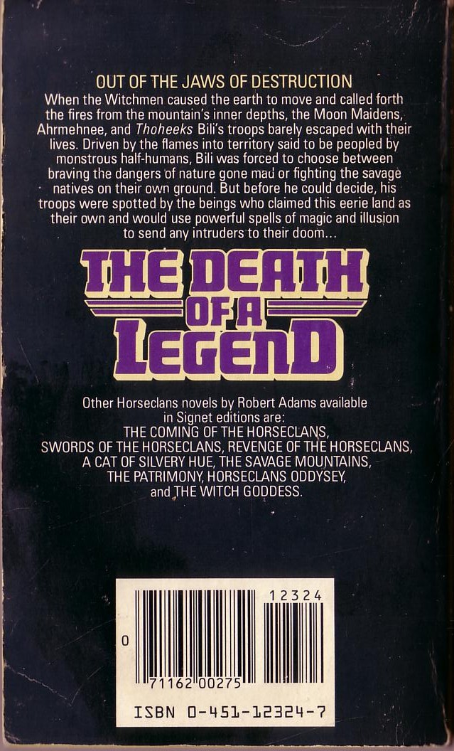 Robert Adams  THE DEATH OF A LEGEND magnified rear book cover image
