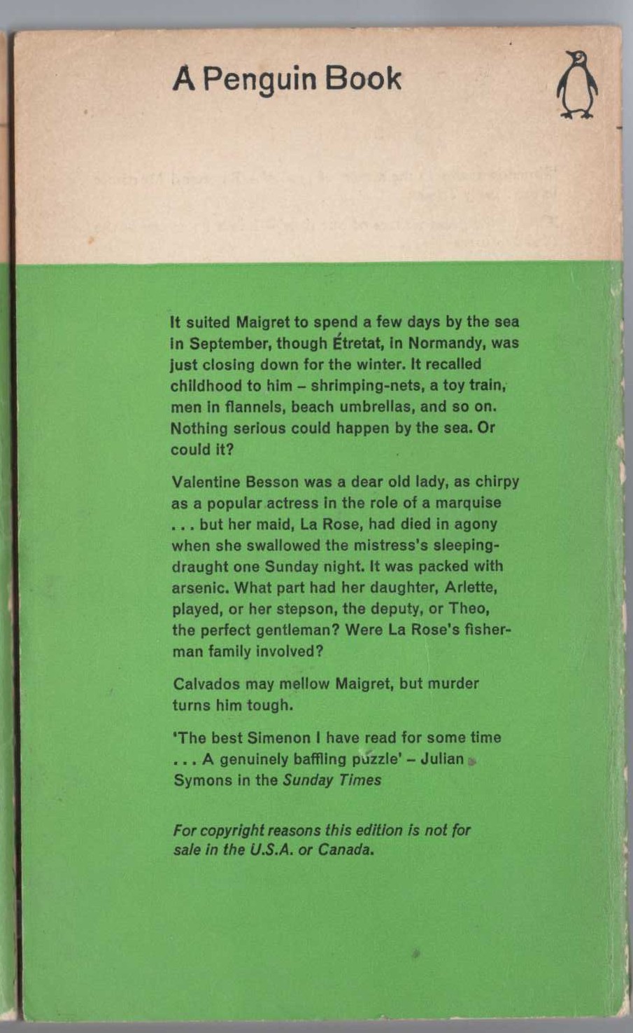 Georges Simenon  MAIGRET AND THE OLD LADY magnified rear book cover image
